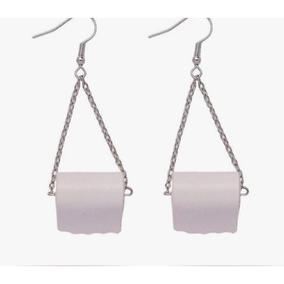 Creative Novelty Realistic Toilet Paper Roll Dangle Earrings humor Gag gift - Picture 3 of 3